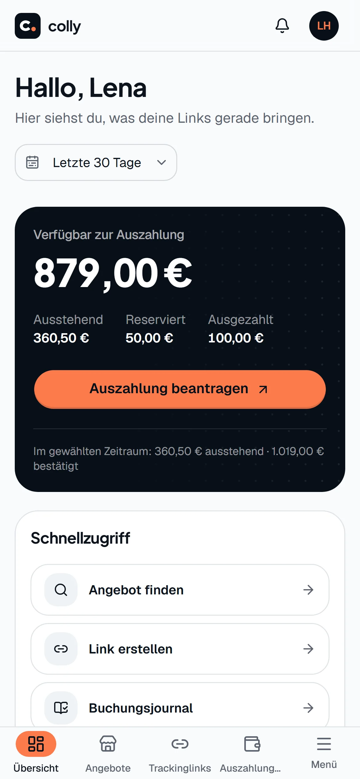 colly auf dem Smartphone: Guthaben und Schnellzugriff